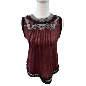 Hoss Avant Garde Edwardian Style Sleeveless Wool Top Merlot M